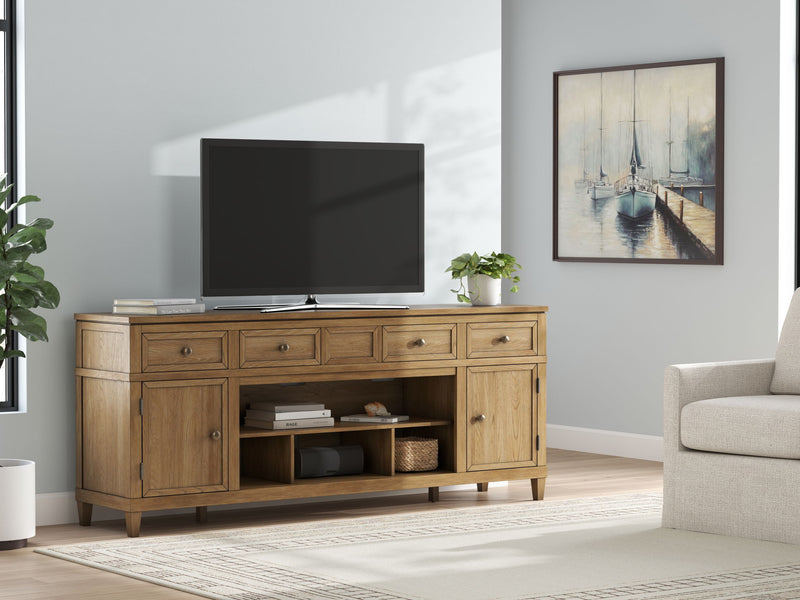 Sharlance - XL TV Stand With Fireplace Option - Light Brown - R&R Furniture Gallery (Fountain Valley, CA)