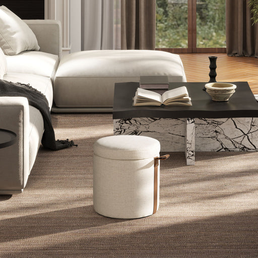 Brandy - Round Upholstered Storage Ottoman With Accent - R&R Furniture Gallery (Fountain Valley, CA)