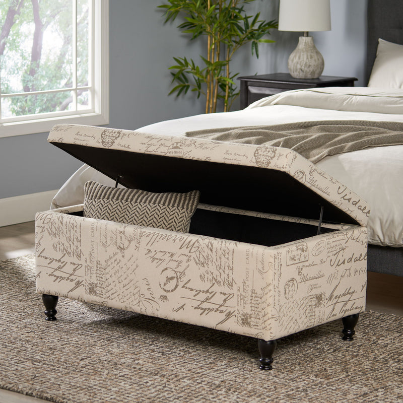 Parisian Upholstered Fabric Storage Ottoman - Beige / Reclaimed Natural - R&R Furniture Gallery (Fountain Valley, CA)