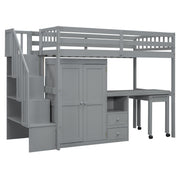 Loft Bed With Stairs, Bookshelf, Drawers, Desk & Wardrobe, Space Saving Multifunctional Furniture - R&R Furniture Gallery (Fountain Valley, CA)