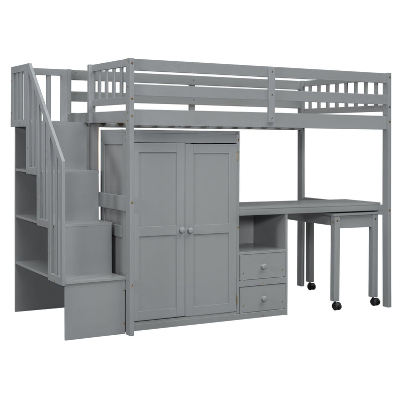 Loft Bed With Stairs, Bookshelf, Drawers, Desk & Wardrobe, Space Saving Multifunctional Furniture - R&R Furniture Gallery (Fountain Valley, CA)