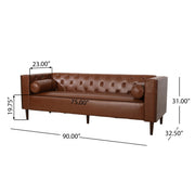 Contemporary Noble House 3-seater stationary sofa with tufted design, beige upholstery, and plush cushions.