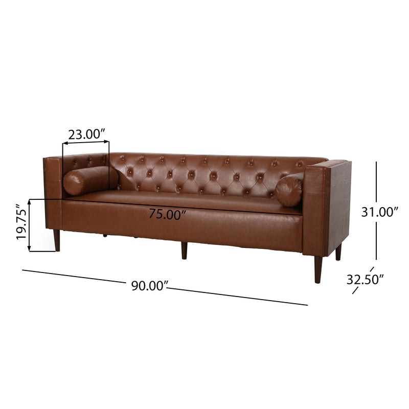 Contemporary Noble House 3-seater stationary sofa with tufted design, beige upholstery, and plush cushions.