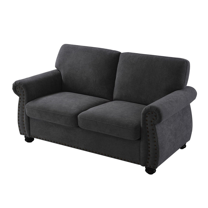 Soft Loveseat, Upholstered 2 Seater Couch, Loose Back Cushions And Turned Legs - R&R Furniture Gallery (Fountain Valley, CA)