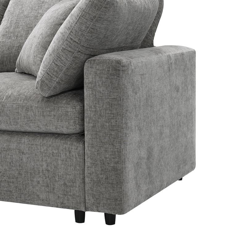 Modern Luxe & Co. Cloud Sofa Bed sectional with six seats and ottoman, U-shaped convertible sleeper sofa for living room comfort.