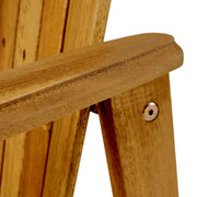 Set of two outdoor weather-resistant acacia wood Adirondack dining chairs by Noble House, showing sturdy, slatted design for outdoor use.