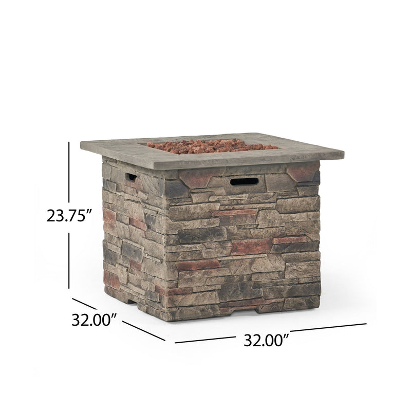 Classic Design Square Fire Pit With Top And 40, 000 Btu Heat Output - Stone Gray - R&R Furniture Gallery (Fountain Valley, CA)