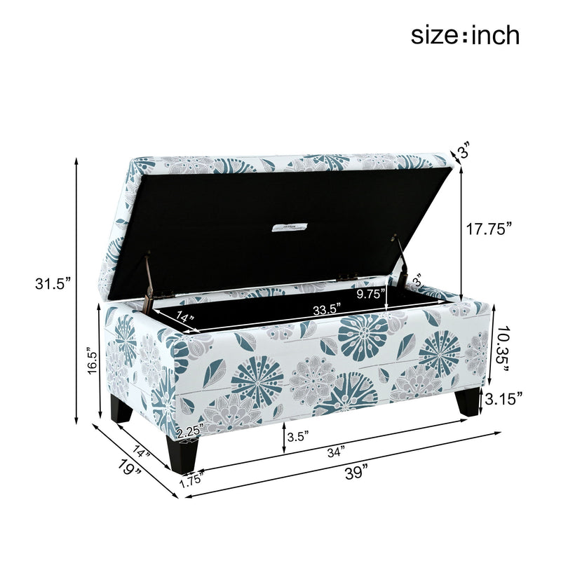 Luxury Storage Ottoman With Floral Patterned Fabric, Soft-Close Hinges, Multi Functional - R&R Furniture Gallery (Fountain Valley, CA)