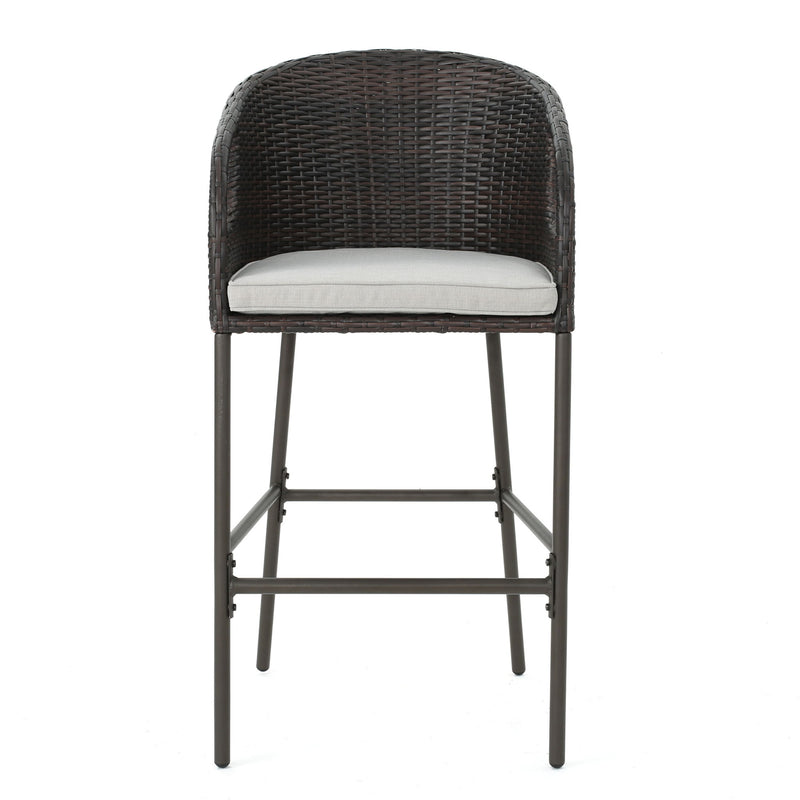 Outdoor 31" Rattan Barstools With Waterproof Cushions (Set of 2) - Multi Brown - R&R Furniture Gallery (Fountain Valley, CA)