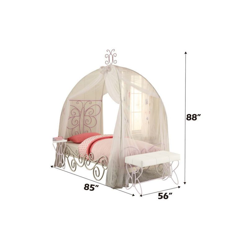 Priya II - Full Bed With Canopy - White & Light Synthetic Leather Rple