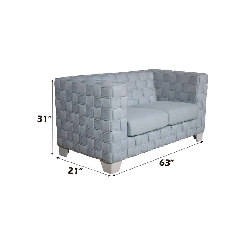 Saree - Loveseat - Light Teal Chenille & White - R&R Furniture Gallery (Fountain Valley, CA)