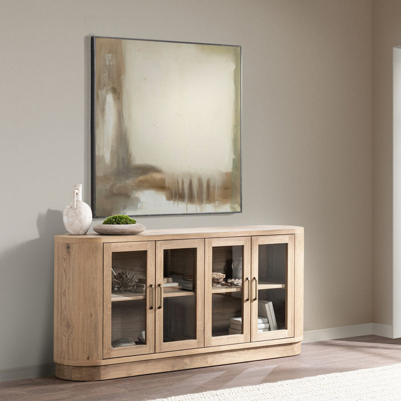 Classic Home Vander 4-door buffet with wooden finish, featuring storage cabinets and a sleek design for dining room decor.