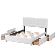 DreamHaus upholstered storage platform bed with classic headboard and built-in drawers, no box spring needed, in a stylish bedroom setting.
