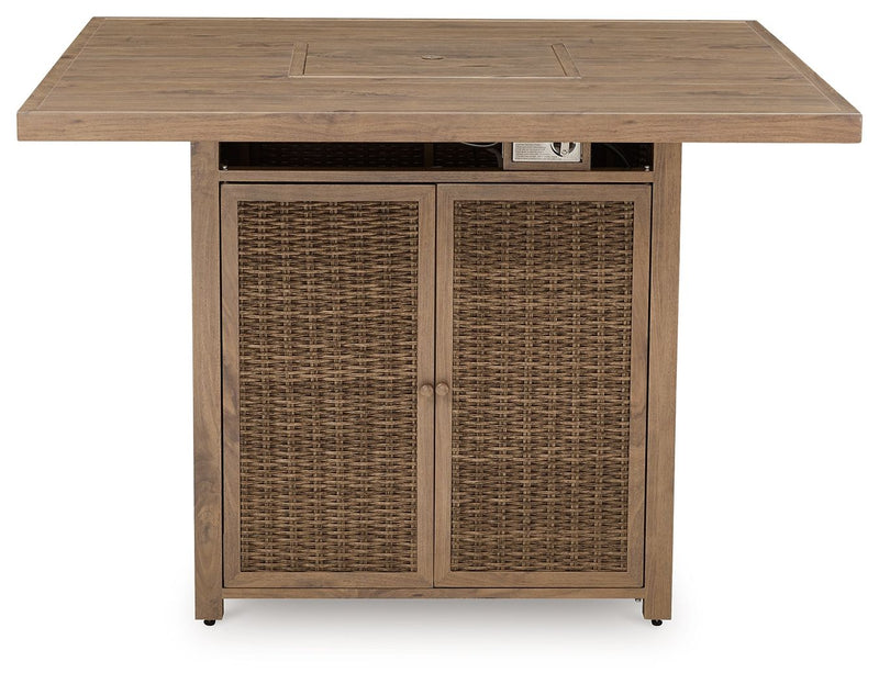 Walton Bridge - Square Bar Table W/Fire Pit - Driftwood - R&R Furniture Gallery (Fountain Valley, CA)