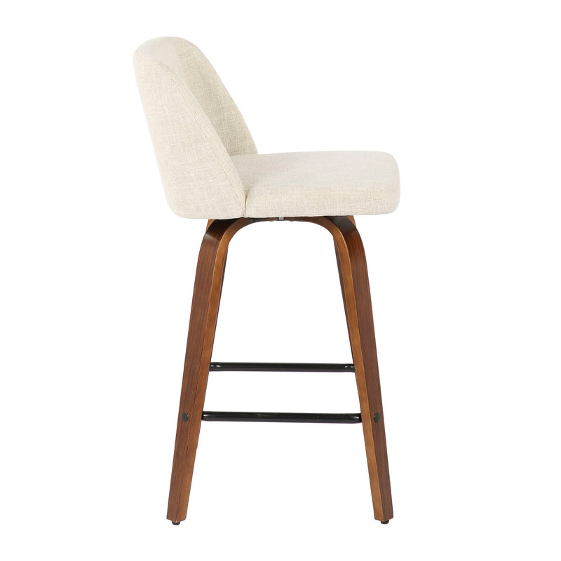 Toriano - Mid-Century Modern Counter Stool, Square Footrest (Set of 2) - Walnut / Cream - R&R Furniture Gallery (Fountain Valley, CA)