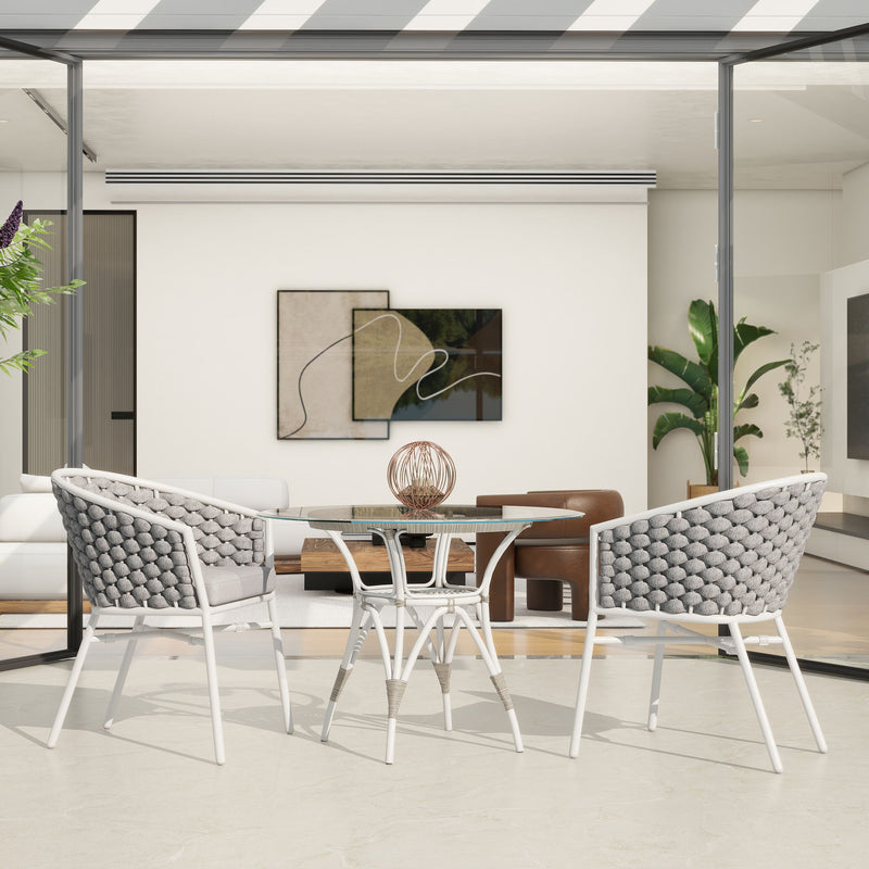 Rowan - Rope Barrel Back Patio Dining Chairs (Set of 2) - Optic White - R&R Furniture Gallery (Fountain Valley, CA)