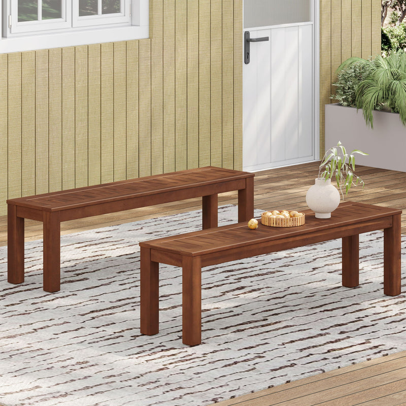 Acacia Wood Outdoor Bench With Beautiful Slat Paneling - Dark Brown - R&R Furniture Gallery (Fountain Valley, CA)