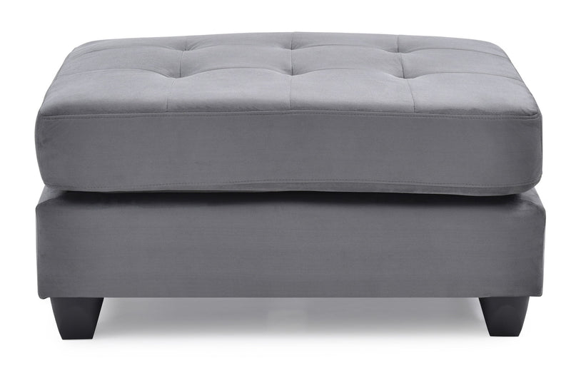 Contemporary upholstered ottoman by Glory Furniture featuring a sleek design and plush fabric, ideal for modern living spaces.