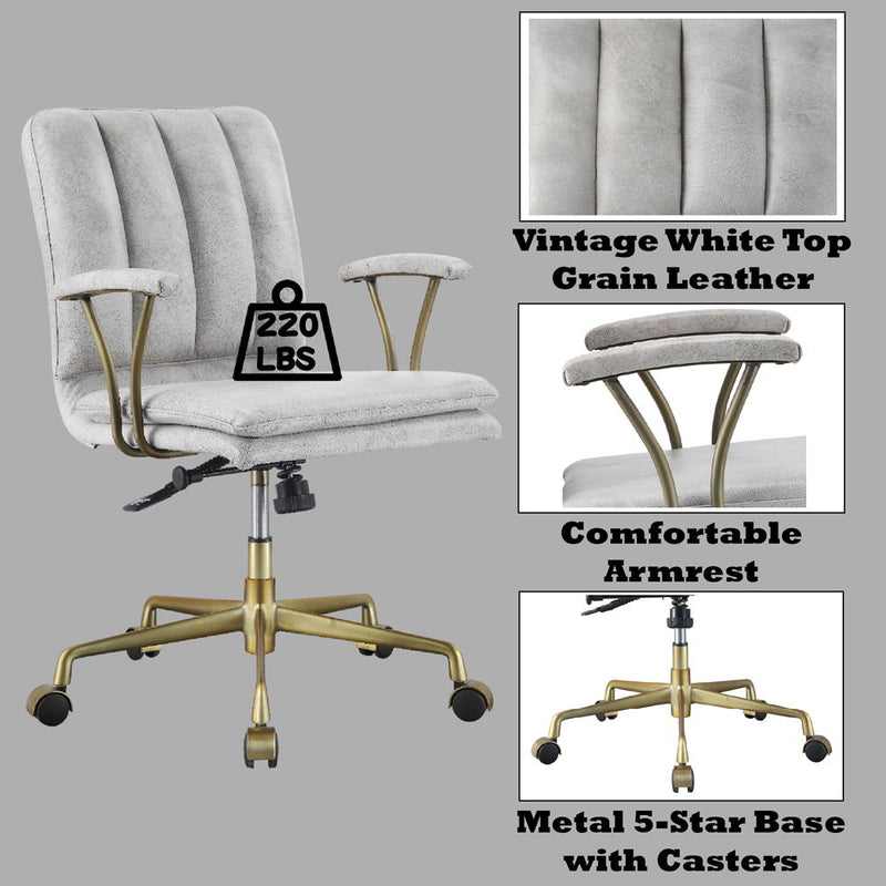 Damir - Office Chair - Vintage White Top Grain Leather & Chrome - R&R Furniture Gallery (Fountain Valley, CA)