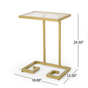 Modern glam gold C-shaped end table with tempered glass top, ideal as a stylish chair side table by Noble House.