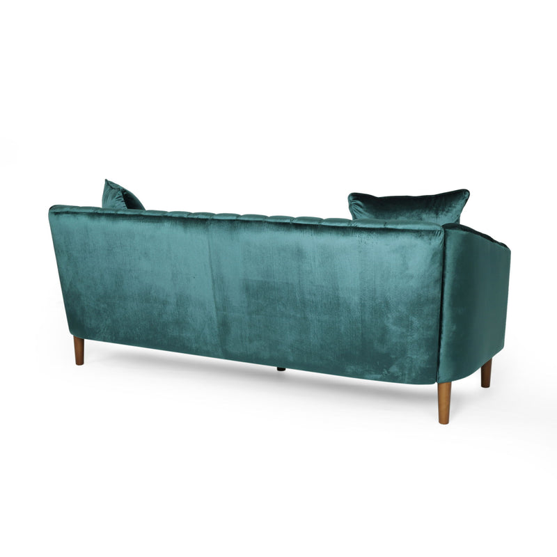 Contemporary Noble House 3-seater stationary sofa with accent pillows and modern design, featuring plush upholstery and sleek lines.