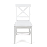 Set of two Noble House Plethora dining chairs with X-shaped back and wooden legs, showcasing modern, stylish seating for dining rooms.