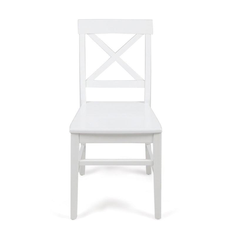 Set of two Noble House Plethora dining chairs with X-shaped back and wooden legs, showcasing modern, stylish seating for dining rooms.