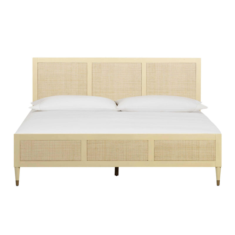 TOV Furniture Sierra panel bed with a sleek modern design, featuring a wooden frame and clean lines in a bedroom setting.