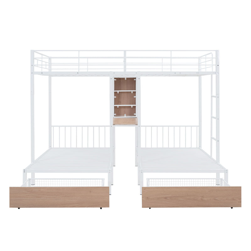Triple Bunk Bed With Drawers, Multi-Functional Frame With Desks And Shelves In The Middle - R&R Furniture Gallery (Fountain Valley, CA)