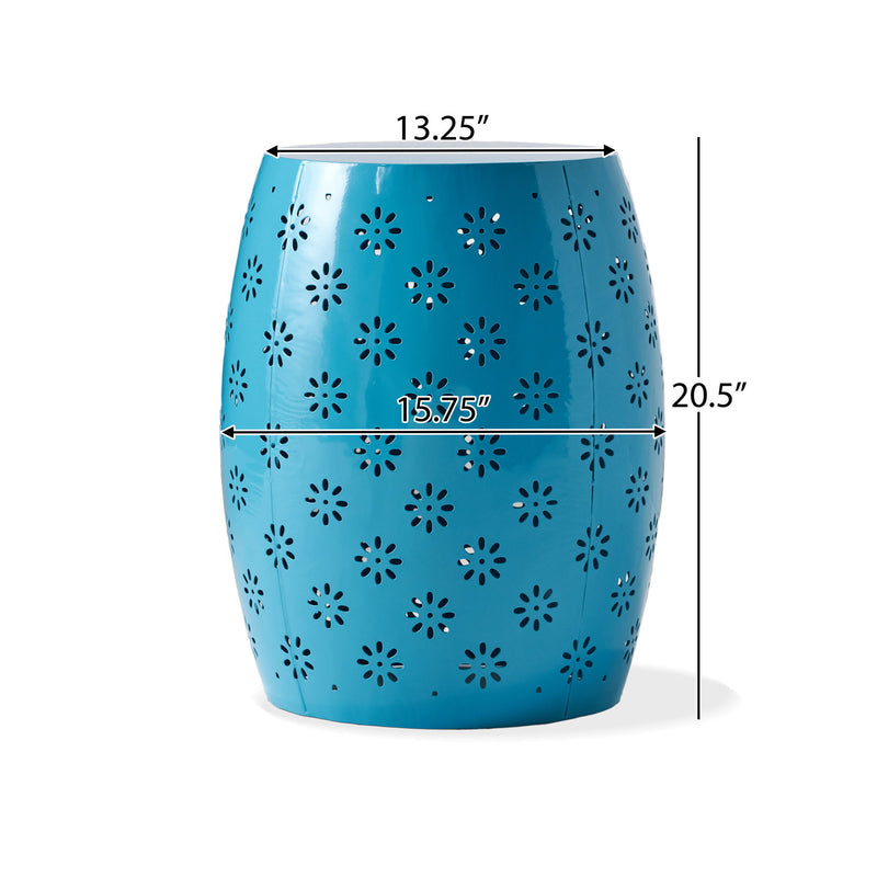 Noble House Soleil barrel-shaped side table with wooden finish, round top, and cylindrical base, stylish for modern living spaces.