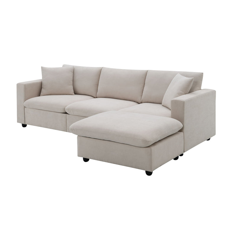 Modern Sectional Sofa With Throw Pillows, Cloud L Shaped Couch Set With Wide 4 Seat Comfy Couch Set With Movable Ottoman - R&R Furniture Gallery (Fountain Valley, CA)