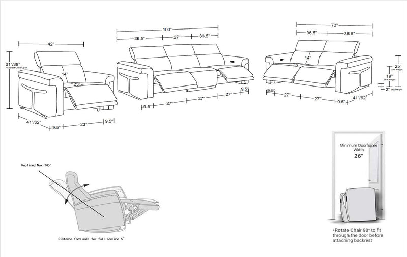 1126 - 6-Piece Modular Power Reclining Sofa, Loveseat & Chair Set In With 5 Power Recliners & Power Headrests