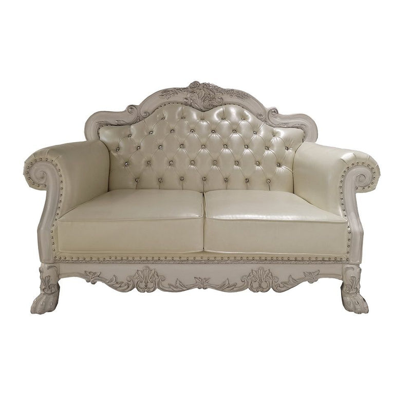 Dresden - Loveseat With 3 Pillows - Synthetic Leather & Bone White - R&R Furniture Gallery (Fountain Valley, CA)