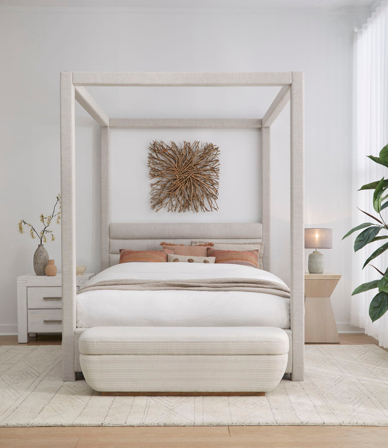 Rockford Full-size Upholstered Canopy Bed in Turtle Dove Linen (2026)