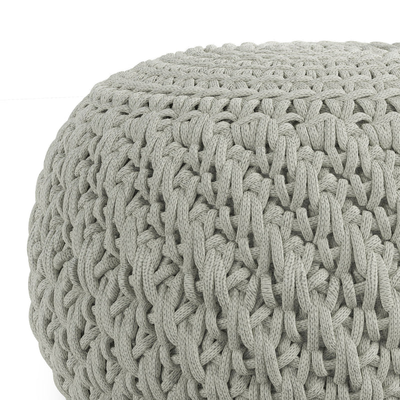 Nisi - Round Knitted Outdoor / Indoor Pouf - Light Gray - R&R Furniture Gallery (Fountain Valley, CA)