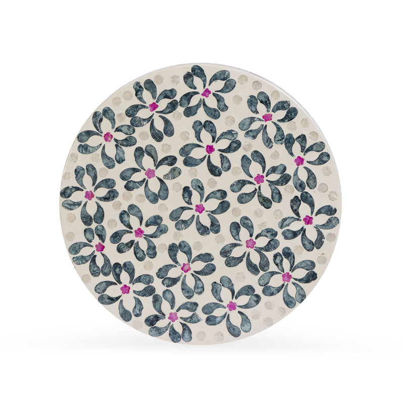 Lorna - Capiz Shell Motif Stool - Aqua Floral - R&R Furniture Gallery (Fountain Valley, CA)