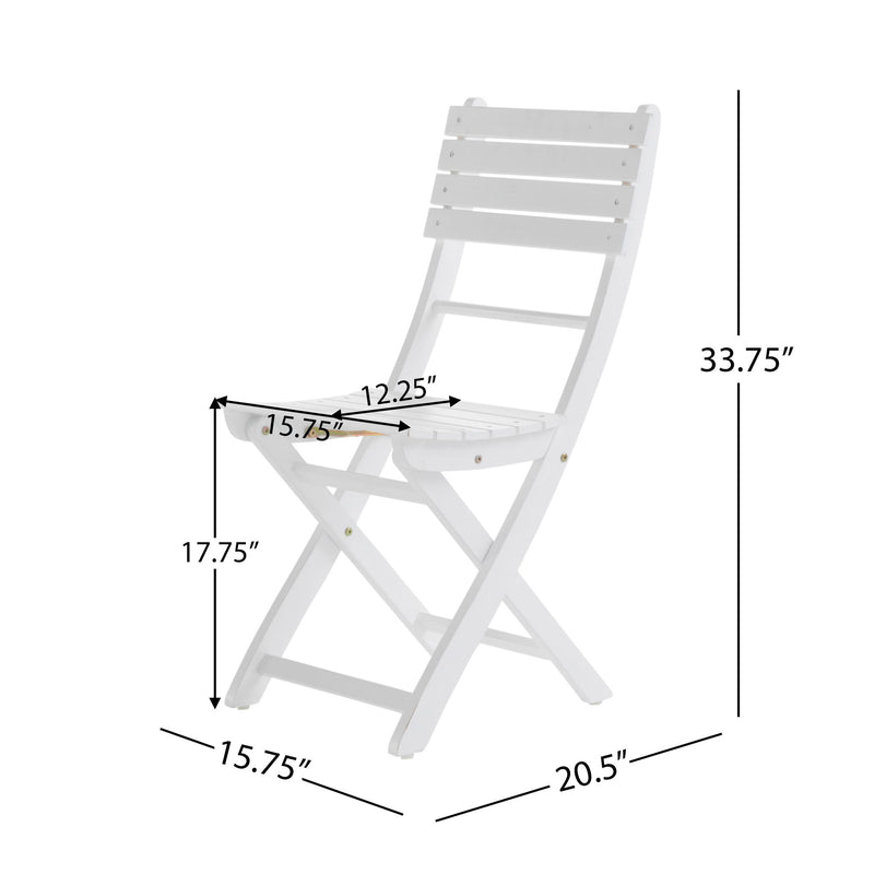 Set of two Noble House outdoor foldable wood dining chairs with slat design, ideal for patio or garden seating.