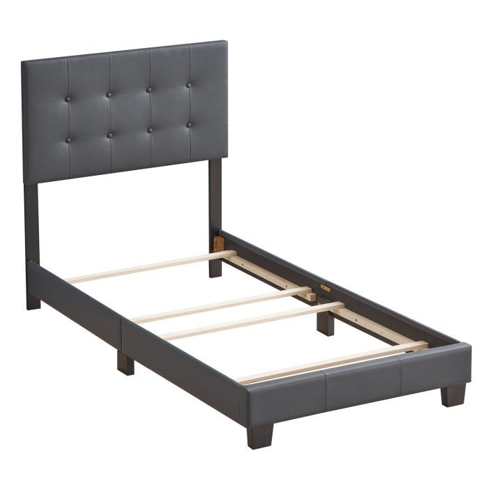 Glory Furniture Caldwell upholstered bed with a plush headboard and neutral fabric, modern design for a contemporary bedroom.