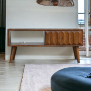 Prism Sliding Media Unit - Chestnut - R&R Furniture Gallery (Fountain Valley, CA)