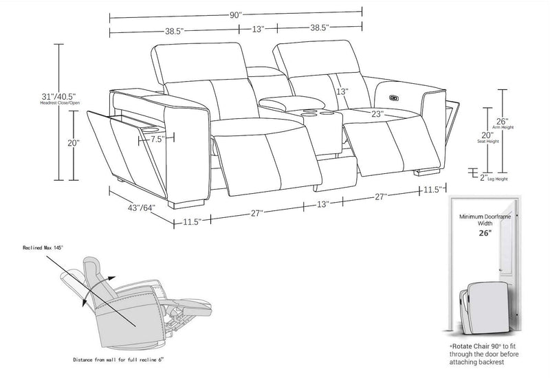 1224 - 3-Piece Modular Power Reclining Loveseat In With 2 Power Recliners & Power Headrests