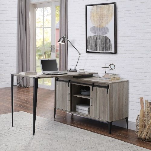 Zakwani - Writing Desk With USB - Gray Oak & Black - R&R Furniture Gallery (Fountain Valley, CA)