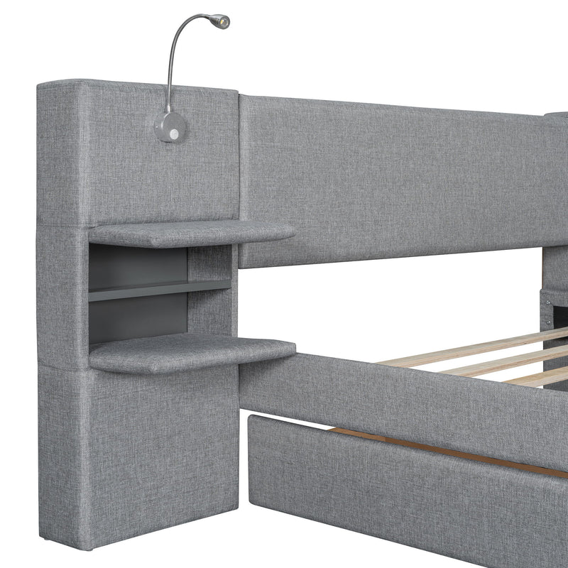 Upholstered Platform Bed With Reading Lights, Drawers, Trundle And Shelves - R&R Furniture Gallery (Fountain Valley, CA)