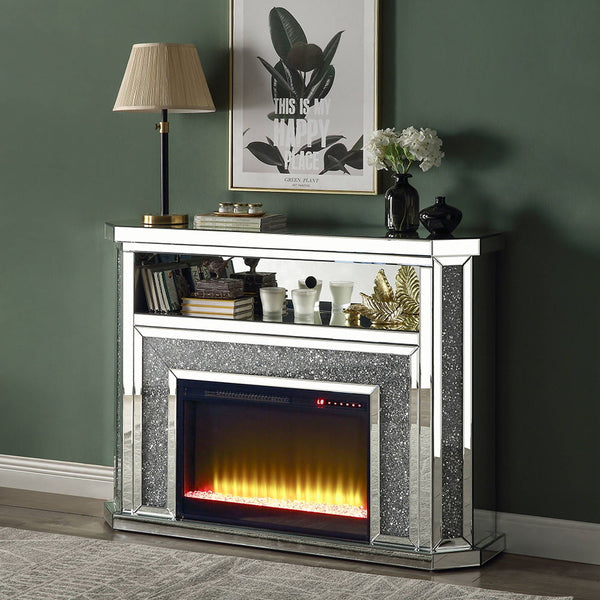 Noralie - 51" Fireplace With LED - Mirrored & Faux Diamonds