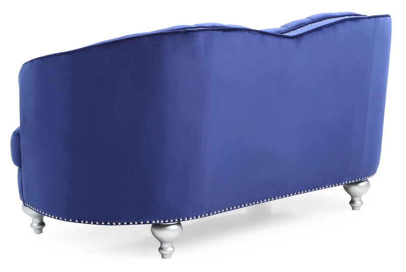Glory Furniture Jewel stationary loveseat with plush fabric upholstery and cushioned backrest, ideal for living room seating.