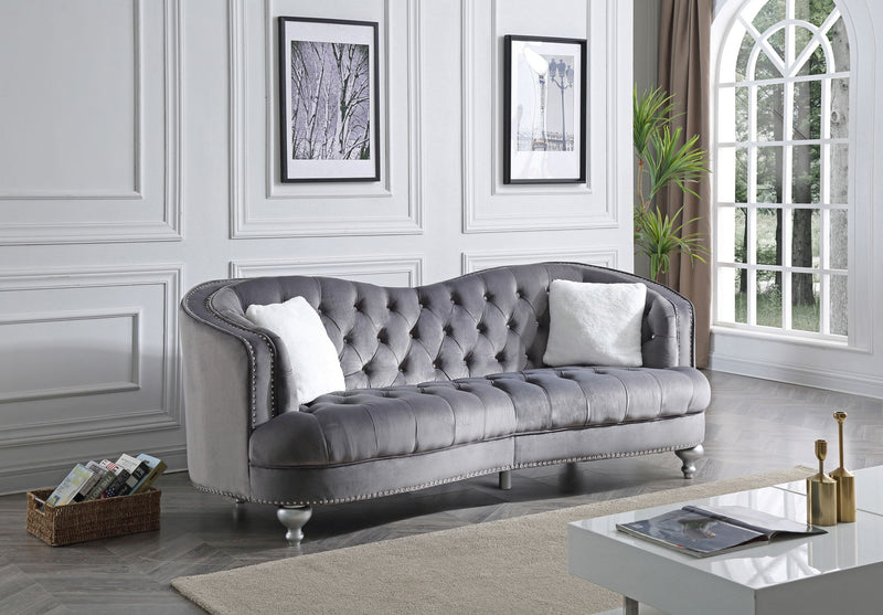 Glory Furniture Jewel stationary sofa with plush cushions and modern design, featuring a sleek fabric upholstery in a stylish living room setting.