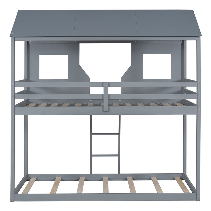 Twin Over Twin Bunk Bed With Roof, Window, Guardrail, Ladder - R&R Furniture Gallery (Fountain Valley, CA)
