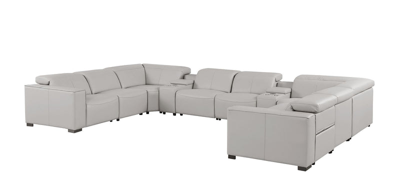 1208 - 10 Piece U Shaped Leather Sectional With 4 Power Recliners & Power Headrest