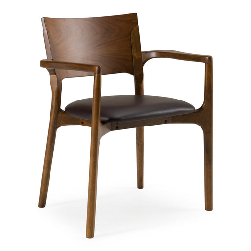 Edelman - Mid-Century Modern Brown Leatherette + Walnut Dining Chair — view 2