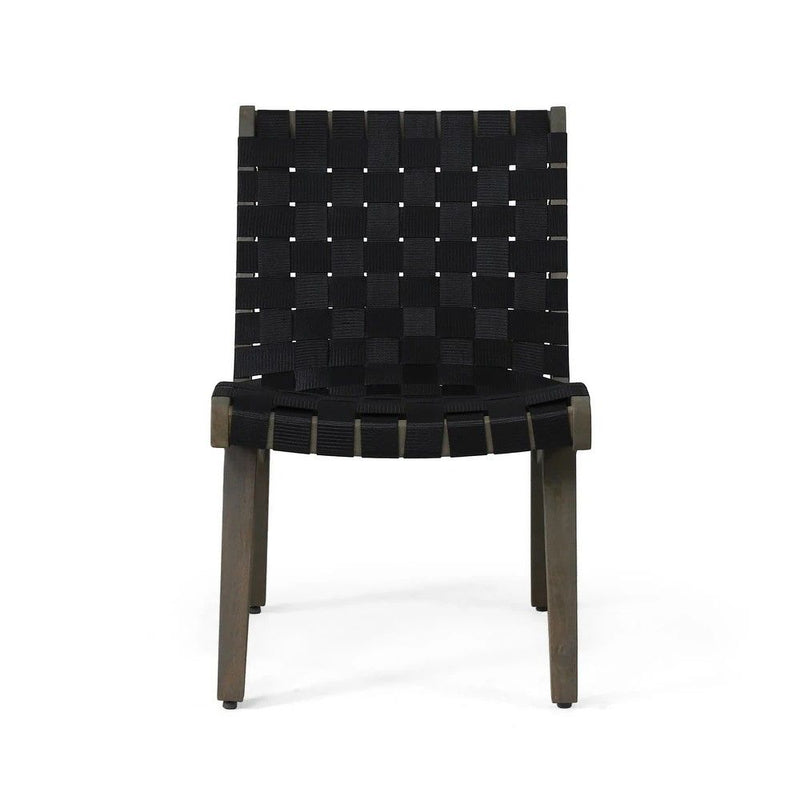 Noble House outdoor 3-piece rope weave patio seating set with cushioned chairs and table on a patio.