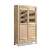 Jennifer Taylor Home Arden 2-door bookcase storage cabinet in natural wood finish with open shelves and enclosed compartments.